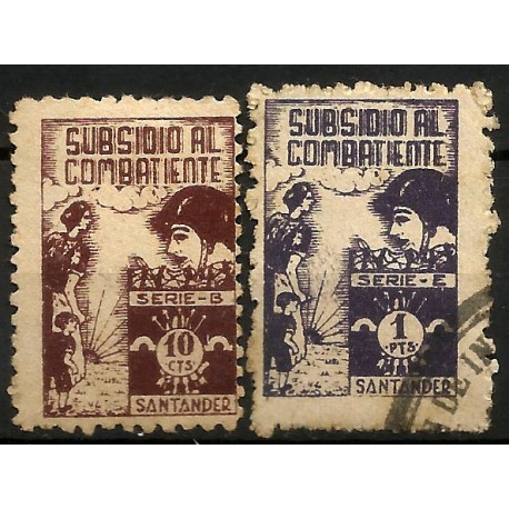 Viñetas Políticas. Subsidio al Combatiente. Santander. 10 Céntimos y 1 Peseta (Usado)