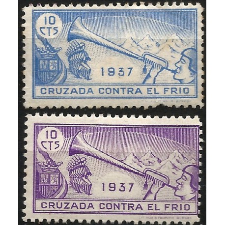 Viñeta Política. Cruzada contra el Frío. 10 y 10 Céntimos (Nuevos, sin goma y con señal de fijasellos)