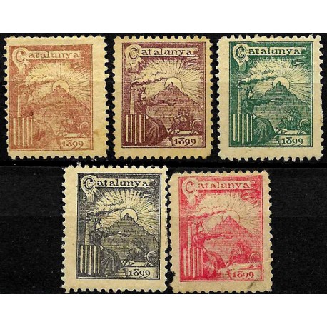 Viñetas Políticas. Catalunya 1899. Serie de 5 Valores (Usados, con rotura)