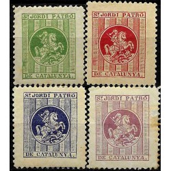 Viñetas Políticas. Sant Jordi Patró de Catalunya. Serie de 4 (Nuevo, con señal de fijsellos y leves roturas)