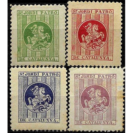 Viñetas Políticas. Sant Jordi Patró de Catalunya. Serie de 4 (Nuevo, con señal de fijsellos y leves roturas)