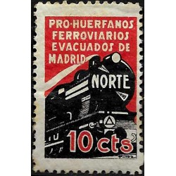 Viñeta Política. Pro Huerfanos Ferroviarios Evacuados de Madrid. 10 Céntimos (Nuevo, con señal de fijasellos)
