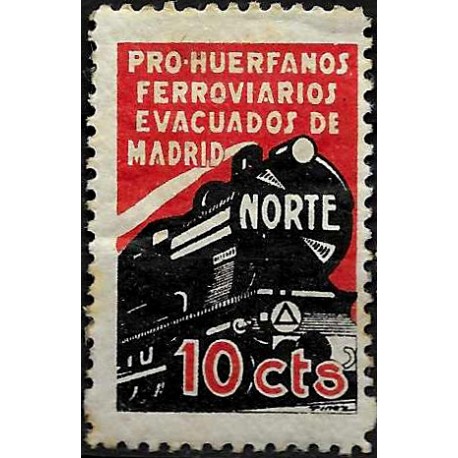 Viñeta Política. Pro Huerfanos Ferroviarios Evacuados de Madrid. 10 Céntimos (Nuevo, con señal de fijasellos)