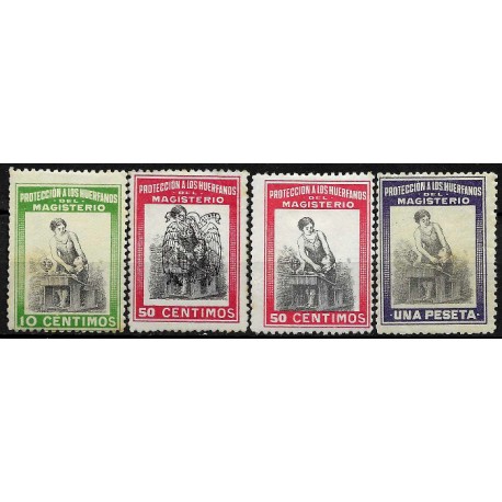 Protección a los Huerfanos del Magisterio. Serie de 4 Valores (Nuevos, con señal de fijasellos)