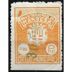 Viñeta. Ayuntamiento de Manresa. Sello Municipal. 3 Pesetas (Nuevo, con señal de fijasellos)