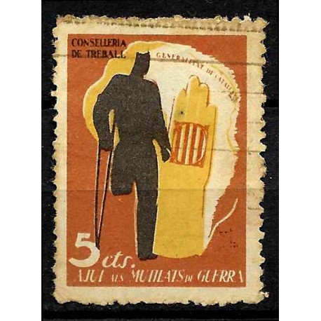 Viñeta. Ayuda a los Mutilados de Guerra. Generalitat de Cataluña. 5 Céntimos (Usado)