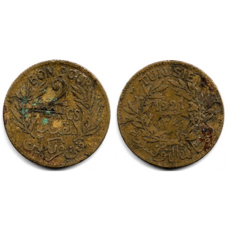 (248) República Tunecina. 1921. 2 Francs (BC/BC-)