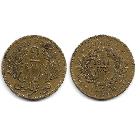 (248) República Tunecina. 1941. 2 Francs (BC+)