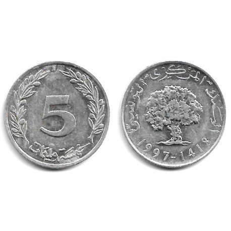 (348) República Tunecina. 1997. 5 Millim (EBC)