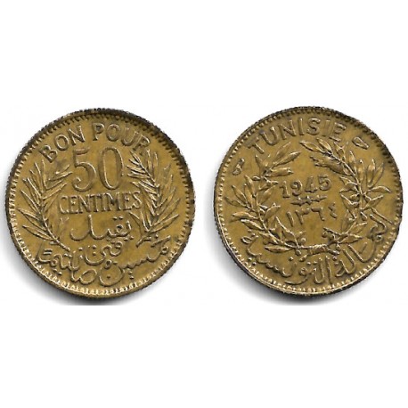 (24b) República Tunecina. 1945. 50 Centimes (EBC)