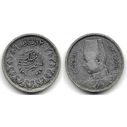 (356) Egipto. 1937/AH1356. 2 Piastres (BC+) (Plata)