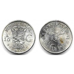 (318) Indias Holandesas. 1942S. 1/10 Gulden (SC) (Plata)