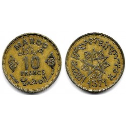 (Y50) Marruecos. 1371AH. 10 Francs (MBC+)