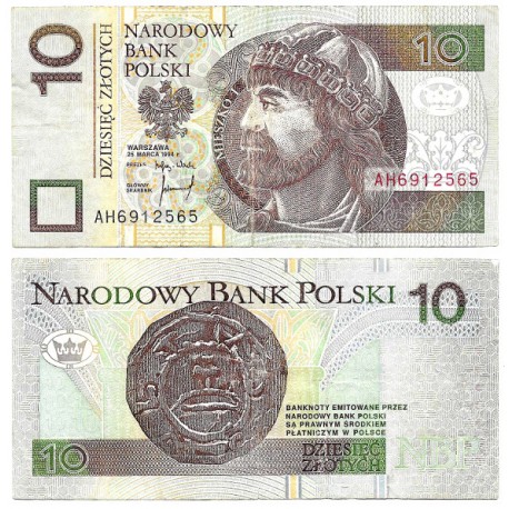 (173a) Polonia. 1994. 10 Zlotych (MBC-/MBC) Leve rotura en esquina