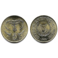(55.3) Chipre. 1991. 5 Cents (SC)
