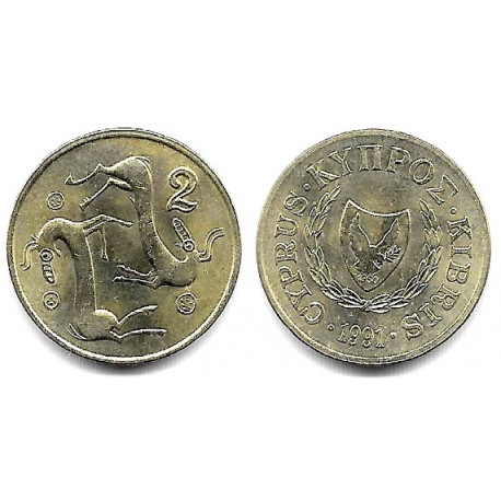 (54.3) Chipre. 1991. 2 Cents (SC)