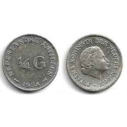 (4) Antillas Neerlandesas. 1954. ¼ Gulden (MBC+) (Plata)