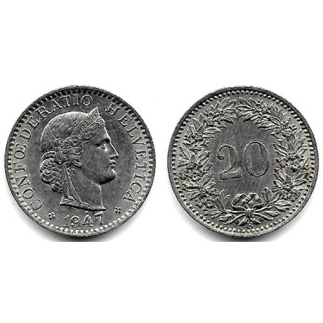 (29a) Suiza. 1947B. 20 Rappen (MBC)