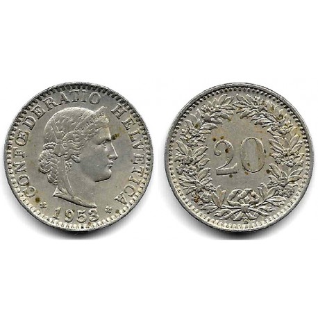 (29a) Suiza. 1953B. 20 Rappen (MBC)