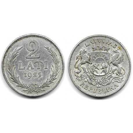 (8) Letonia. 1925. 2 Lati (MBC+/EBC-) (Plata)