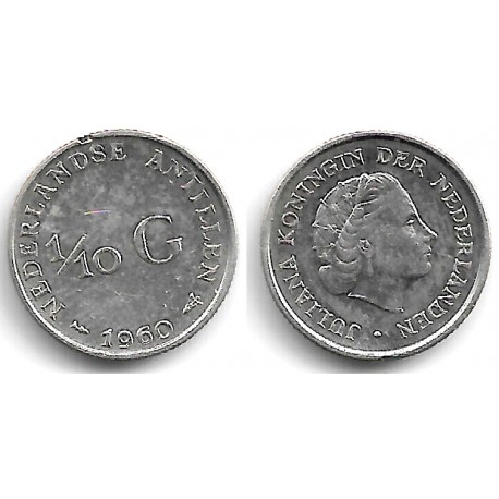(3) Antillas Neerlandesas. 1960. 1/10 Gulden (EBC) (Plata) Golpe en el canto