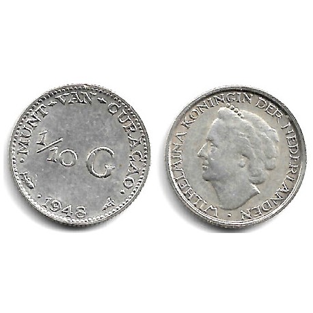 (48) Curasao. 1948. 1/10 Gulden (MBC+) (Plata)