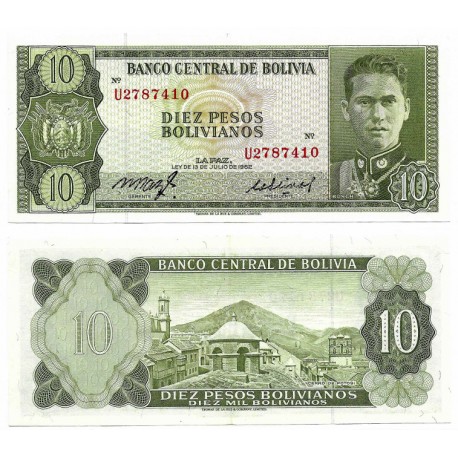 (154a) Bolivia. 1962. 10 Pesos (EBC+)