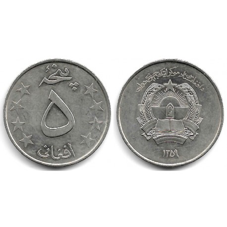(1000) Afganistán. AH1359. 5 Afghanis (EBC)