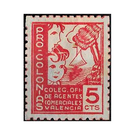 Viñeta. Pro Colonias. Coleg. Of. de Agentes Comerciales. Valencia. 5 Céntimos (Nuevo, sin goma)