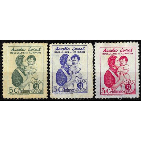 Viñeta Política. Auxilio Social. Bollullos del Condado. 5 Céntimos (x3) (Usados)