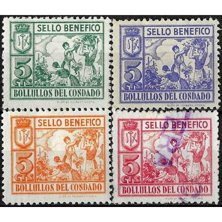 Viñeta Política. Bollullos del Condado. Benéfico. 5 Cts (x4) (Nuevos, con señal de fijasellos y uno Usado)