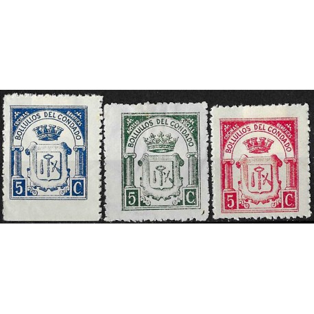 Viñetas. Bollullos del Condado. Cocinas Benef. y Aux. Social. 5 Céntimos (x3) (Nuevo, con señal de fijasellos y uno Usado)