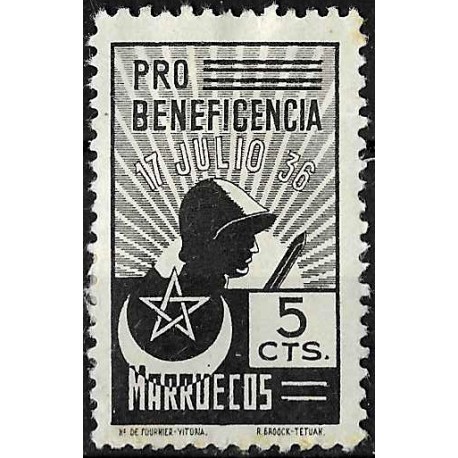 Viñeta Política. Pro Beneficiencia. 1936. Marruecos. 5 Céntimos (Usado)