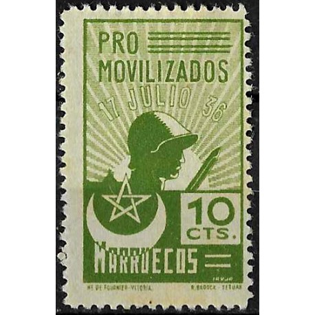 Viñeta Política. Pro Beneficiencia. 1936. Marruecos. 5 Céntimos (Nuevo, con señal de fijasellos)