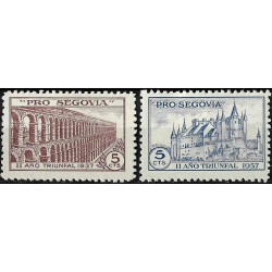 Viñeta Política. Pro Segovia. II Año Triunfal. Año 1937. 5 Céntimos (x2) (Nuevo, con señal de fijasellos)