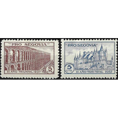 Viñeta Política. Pro Segovia. II Año Triunfal. Año 1937. 5 Céntimos (x2) (Nuevo, con señal de fijasellos)