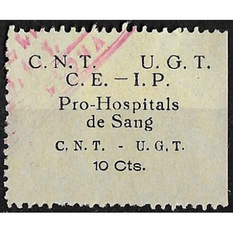 Viñeta Política. CNT. UGT. CE. IP. Pro Hospitales de Sangre. 10 Céntimos (Nuevo, con señal de fijasellos)