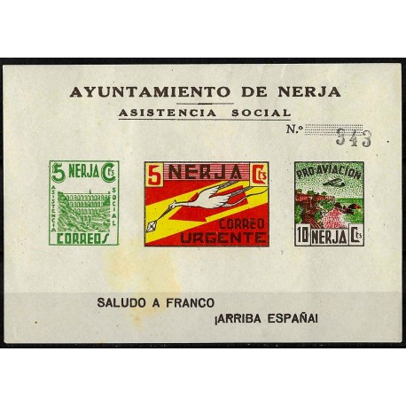 Viñetas Políticas. Nerja. Hoja Conmemorativa (Nuevos, con señal de fijasellos y leve mancha)