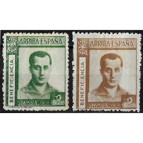 Viñeta Política. Beneficiencia. Pizarra, Málaga. Serie de 2 Valores (Nuevo, sin goma y con señal de fijasellos)