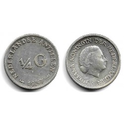 (4) Antillas Neerlandesas. 1957. ¼ Gulden (BC+/BC) (Plata)