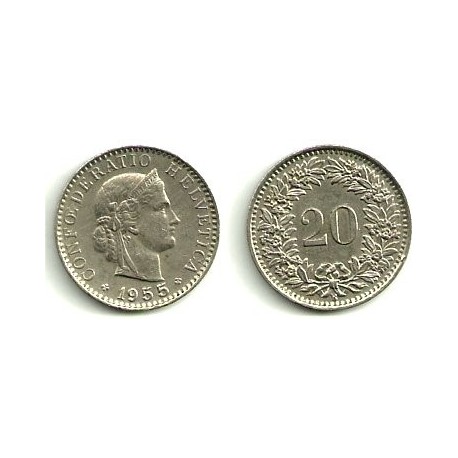 (29a) Suiza. 1955(B). 20 Rappen (MBC)