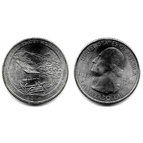 Estados Unidos de América. 2014(D). Quarter Dollar (SC) Great Smoky Mountains