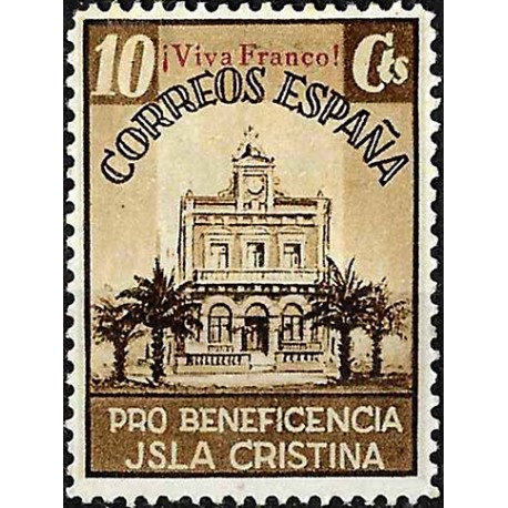 Viñeta. Pro Beneficencia Isla Cristina. 10 Céntimos (Nuevo, sin goma y con señal de fijasellos)
