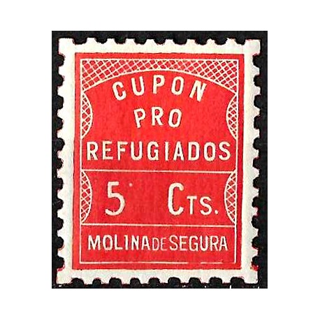 Viñeta. Cupón Pro Refugiados. Molina de Segura. 5 Céntimos (Nuevo, con señal de fijasellos)