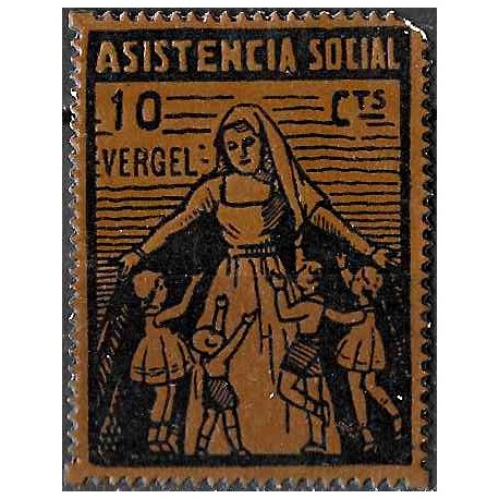 Viñeta. Vergel. Asistencia Social. 10 Céntimos (Nuevo, con señal de fijasellos)