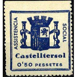 Viñeta. Castelltersol. Asistencia Social. 0,50 Pesetas (Nuevo, con señal de fijasellos)