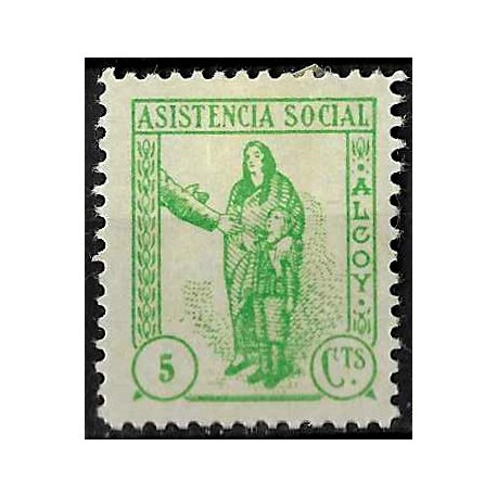 Viñeta. Alcoy. Asistencia Social. 5 Céntimos (Nuevo, con señal de fijasellos)