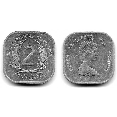 (11) Estados Orientales Caribeños. 1987. 2 Cents (EBC)