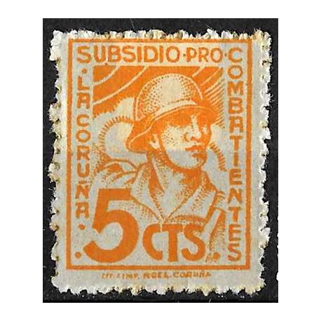 Viñeta. Subsidio Pro Combatiente. La Coruña. 5 Céntimos (Nuevo, con señal de fijasellos)