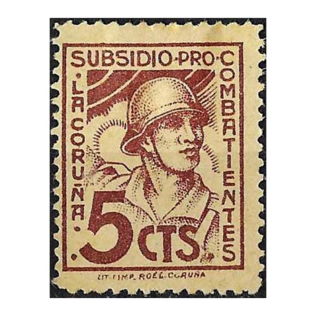 Viñeta. Subsidio Pro Combatiente. La Coruña. 5 Céntimos (Nuevo, con señal de fijasellos y sin goma)